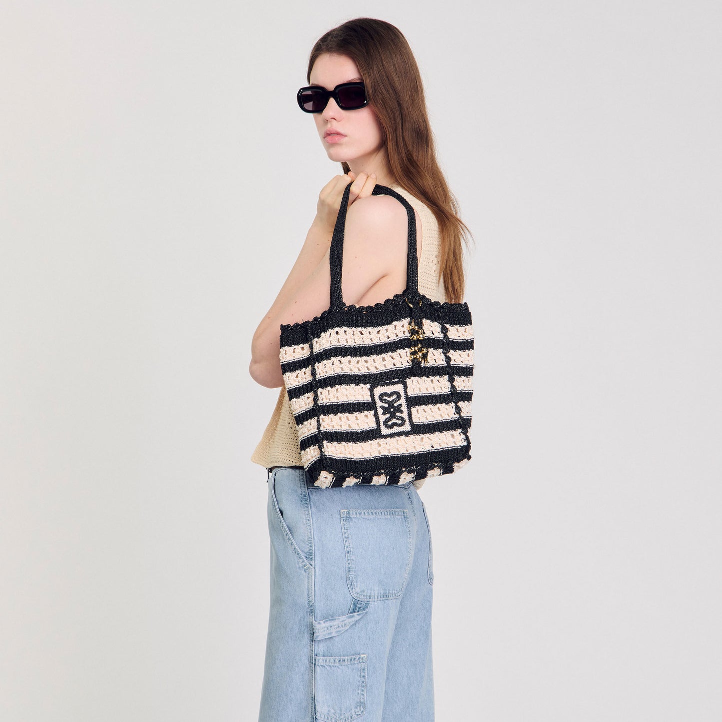 Newbaleares Two-Tone Crochet Bag Ecru / Black