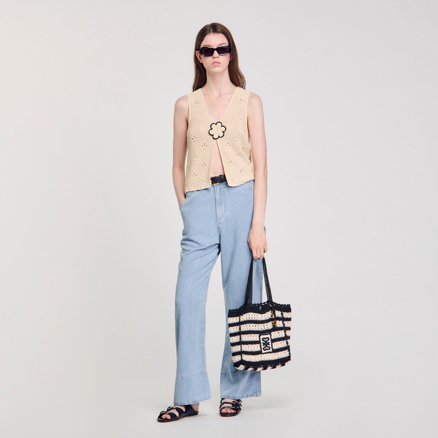 Newbaleares Two-Tone Crochet Bag Ecru / Black