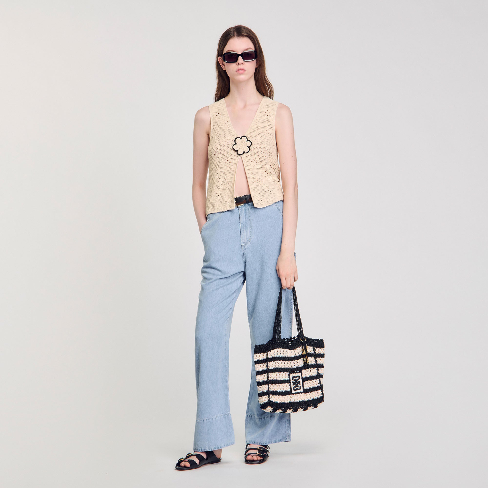 Newbaleares Two-Tone Crochet Bag Ecru / Black