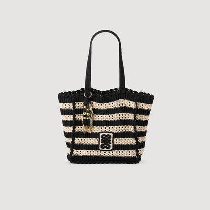 Newbaleares Two-Tone Crochet Bag Ecru / Black