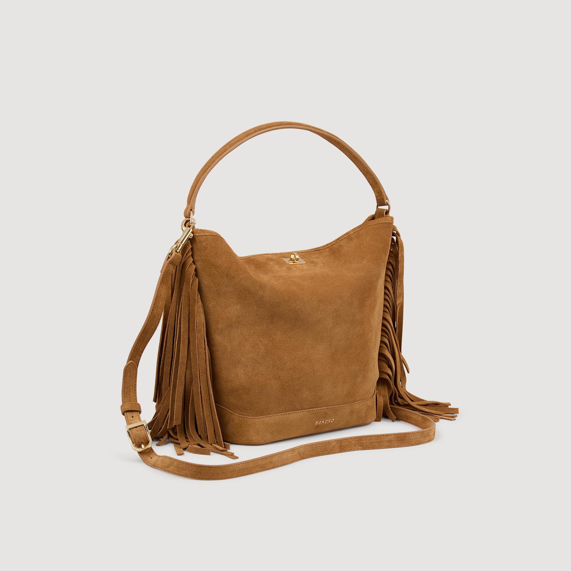 Tangoso Fringed Suede Bucket Bag Tangoso Camel