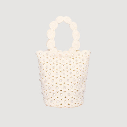 Lanea Beaded Crochet Bucket Bag CREAM