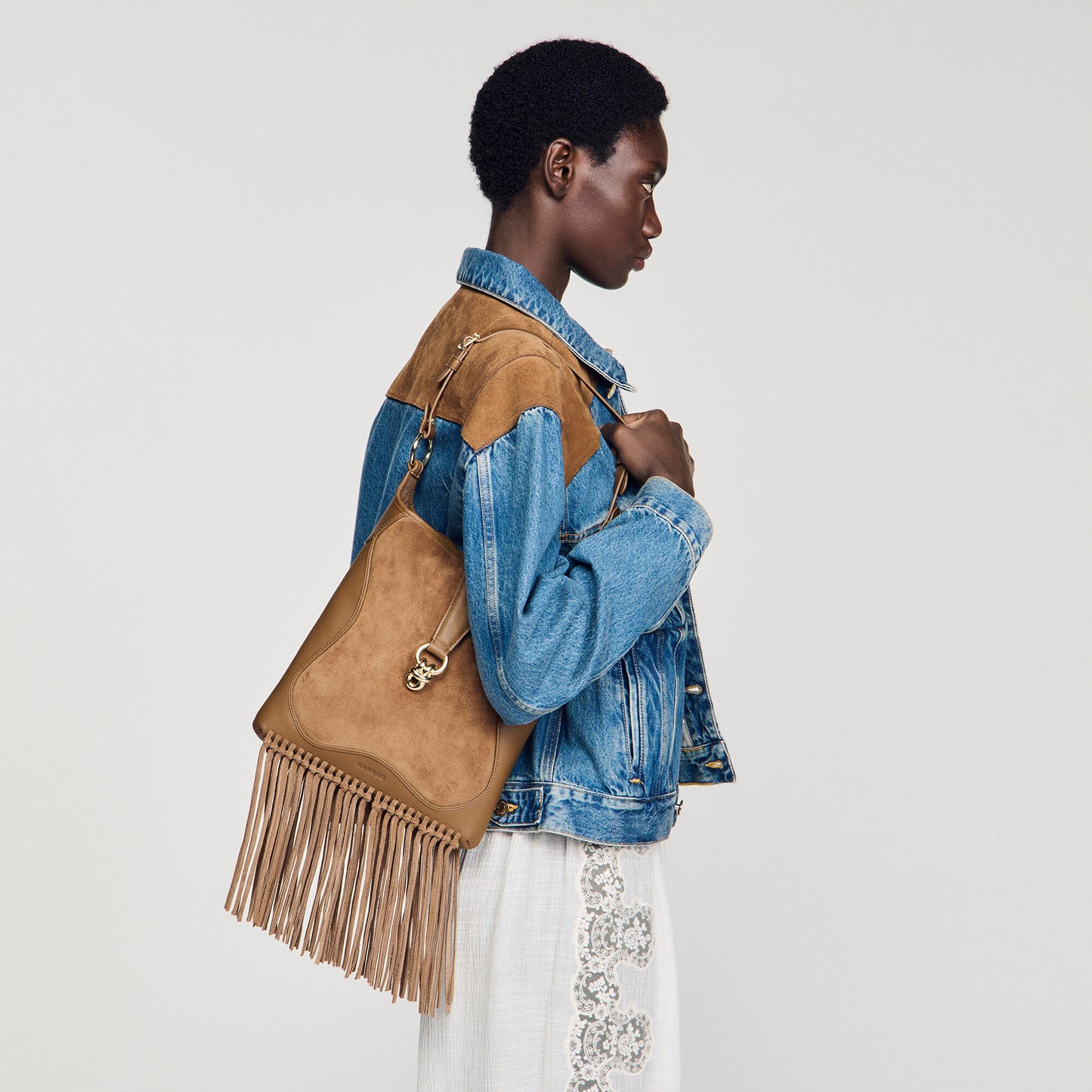 Le Claudia Bag Leather And Suede Fringe Bag Camel