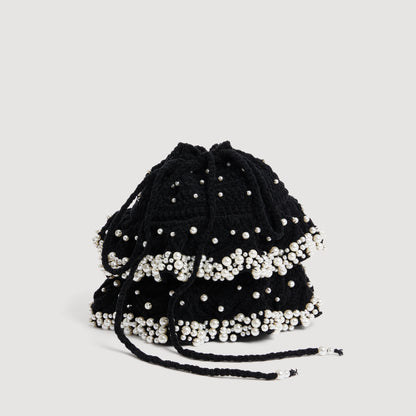 Chlo Beaded Knit Bag Black