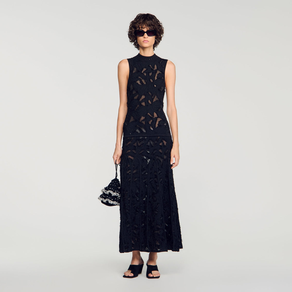 Chlo Beaded Knit Bag Black