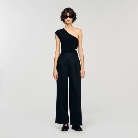 Sphere Asymmetric Knit Bodysuit Black