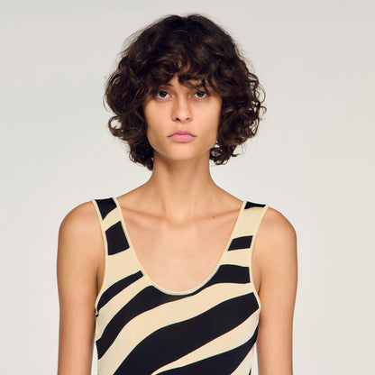 Zebra Zebra-Print Knit Bodysuit Ecru / Black