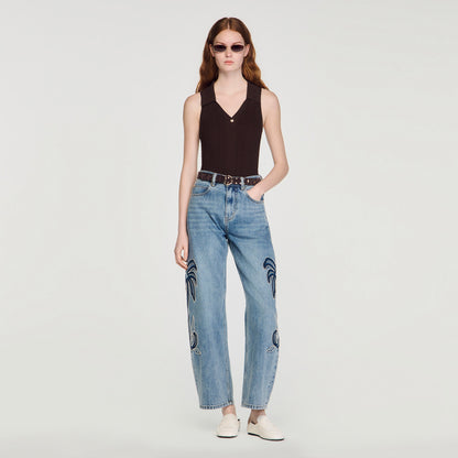 Salvador Ribbed Knit Polo Bodysuit Brown