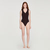 Salvador Ribbed Knit Polo Bodysuit Brown