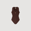 Salvador Ribbed Knit Polo Bodysuit Brown