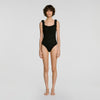 Venise Knit bodysuit with beaded flowers Black