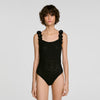 Venise Knit bodysuit with beaded flowers Black