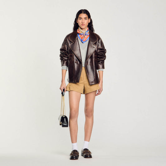 Oversized Leather Jacket Brown