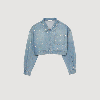 Blue Jean Beaded And Rhinestone Denim Jacket