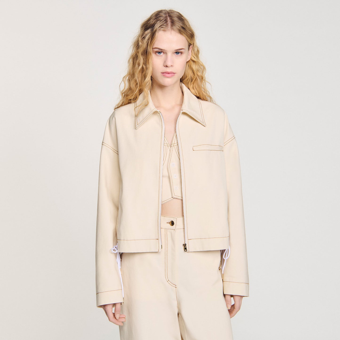 Sand Denim Lace-Up Jacket