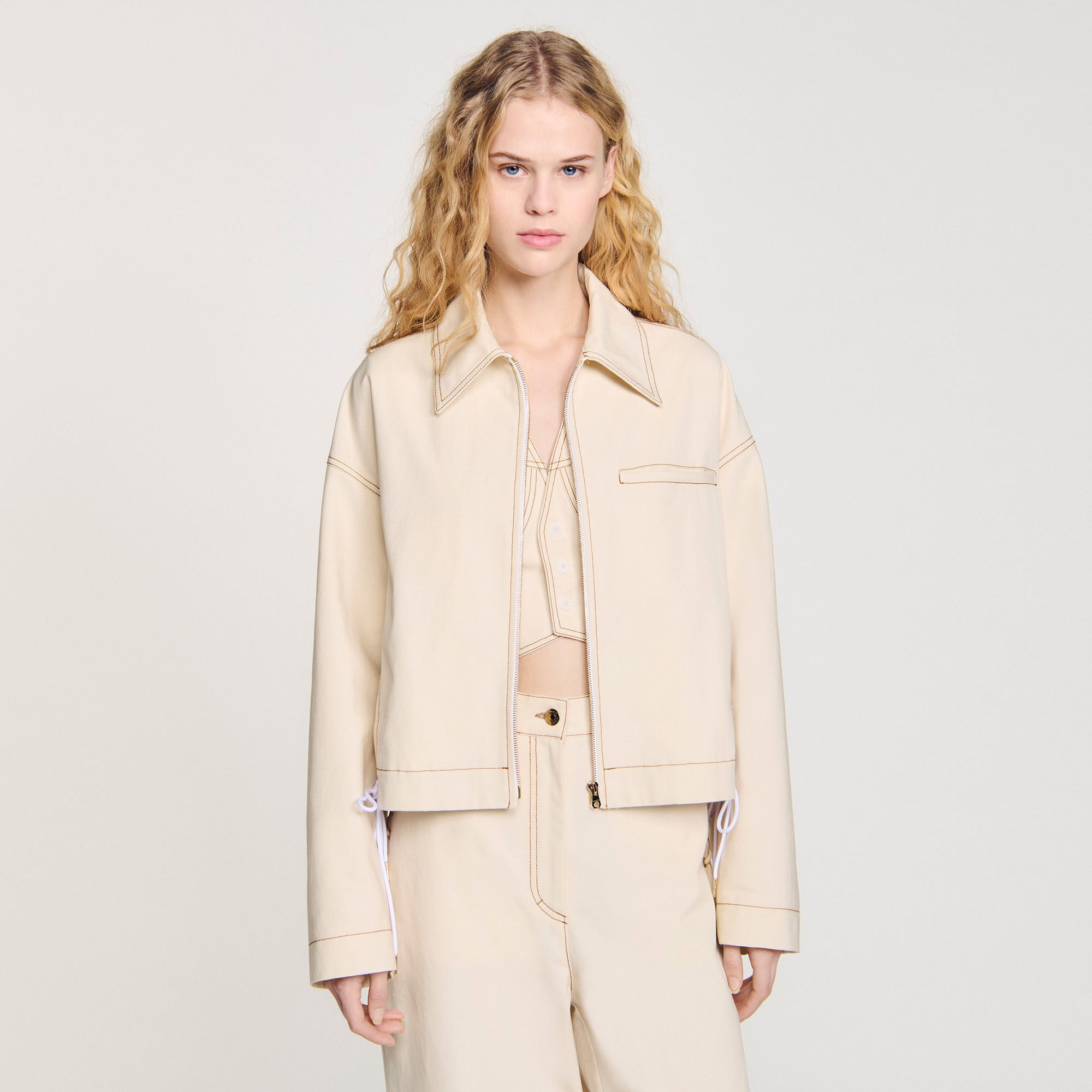 Sand Denim Lace-Up Jacket