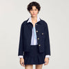 Cropped Jacket With Officer Buttons Navy Blue