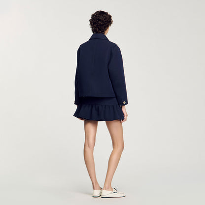 Cropped Jacket With Officer Buttons Navy Blue