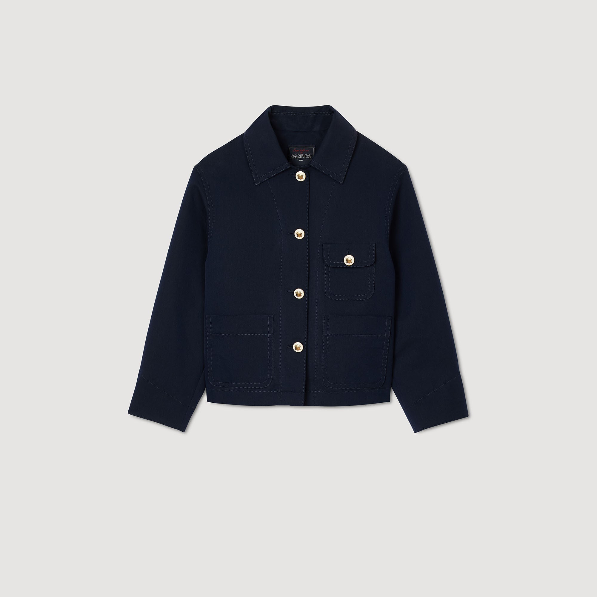 Cropped Jacket With Officer Buttons Navy Blue