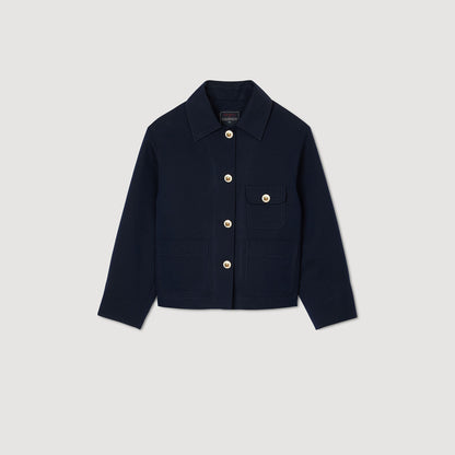 Cropped Jacket With Officer Buttons Navy Blue