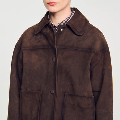 Jodie Studded Suede Leather Jacket Brown