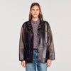 Joe Oversized Leather Jacket With Studs Brown