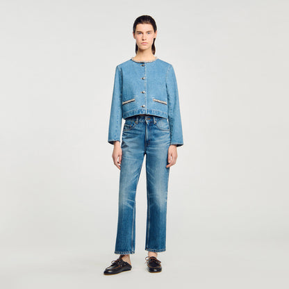 Shop Erzelia Rhinestone Denim Jacket Blue Jean for Woman Online