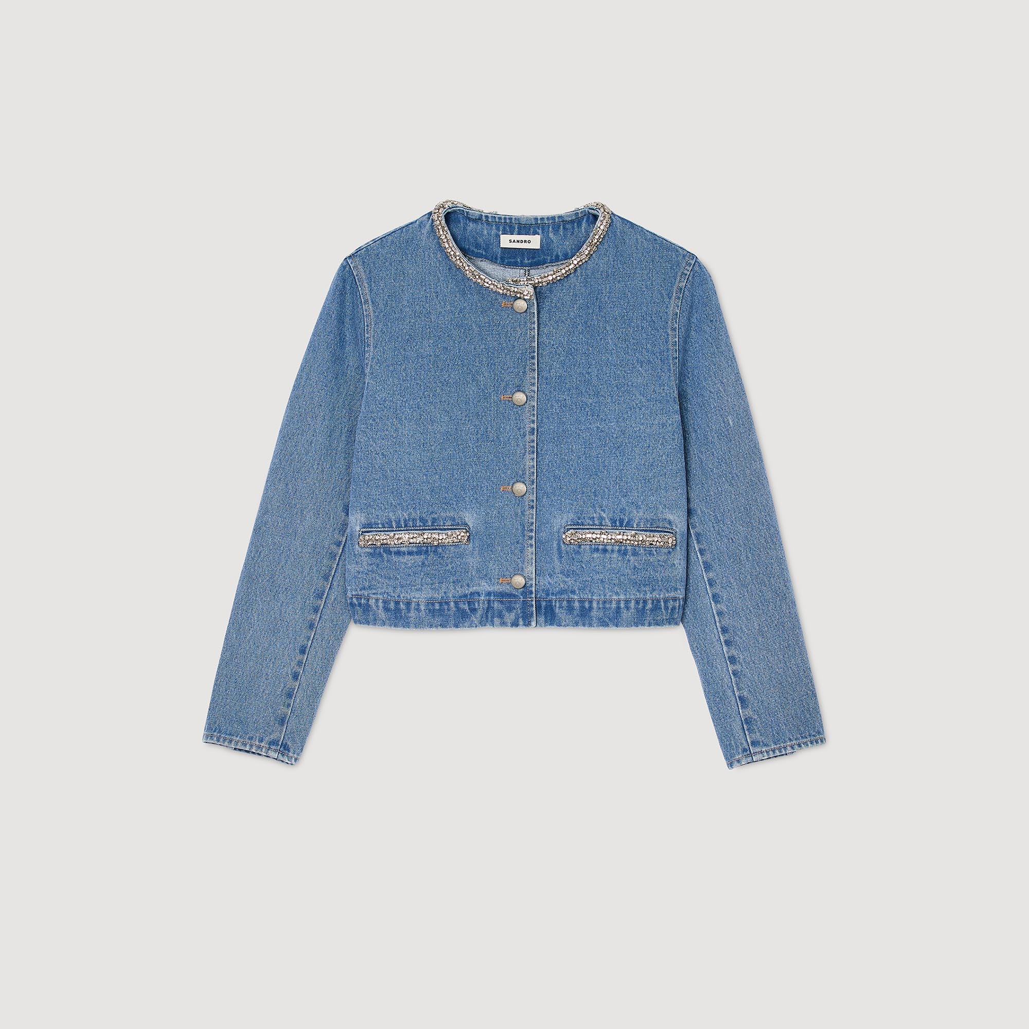 Embellished Jacket Sandro Pearl Denim Jacket Sunset Spring Mother