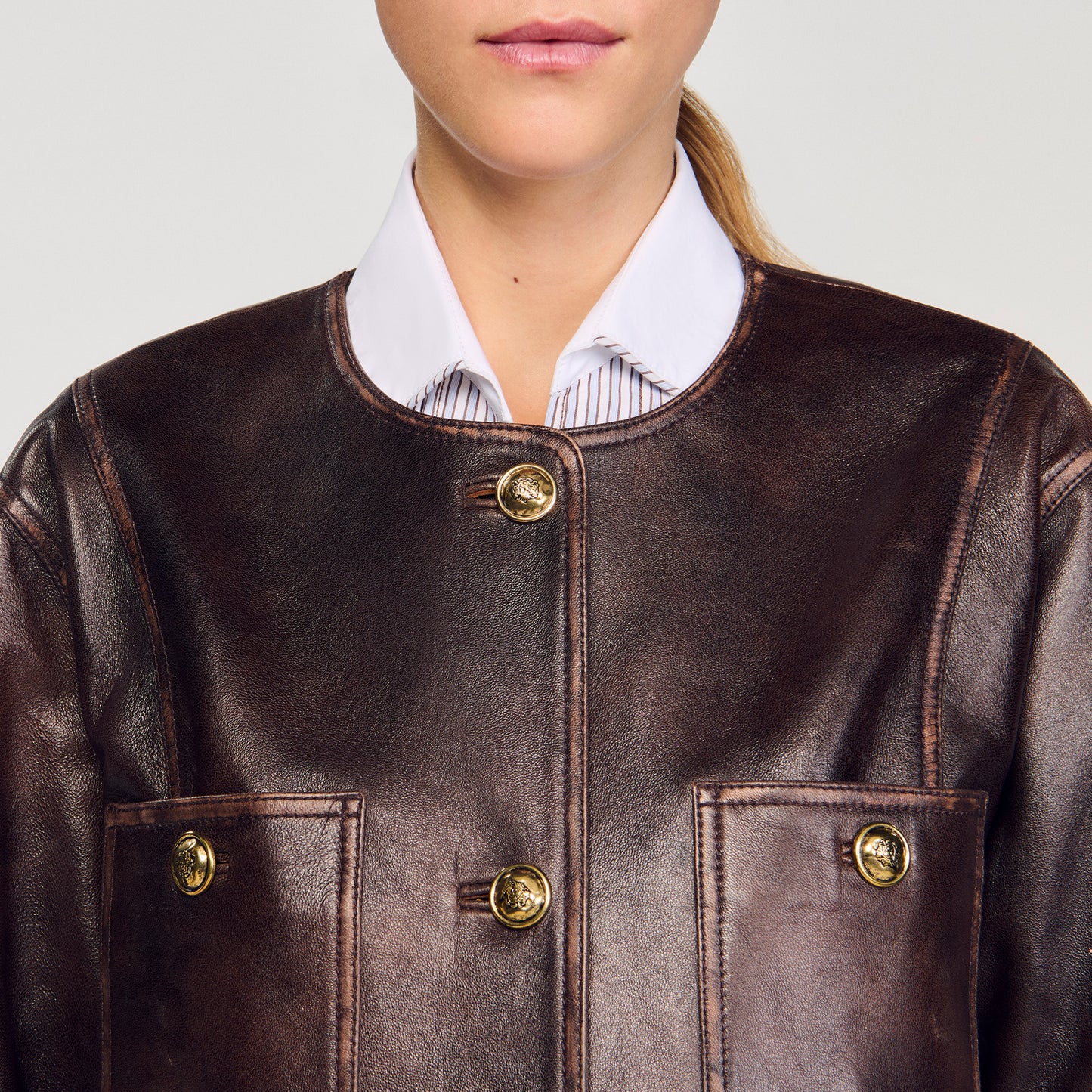 Jerem Long distressed leather jacket Black Brown