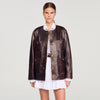 Jerem Long distressed leather jacket Black Brown
