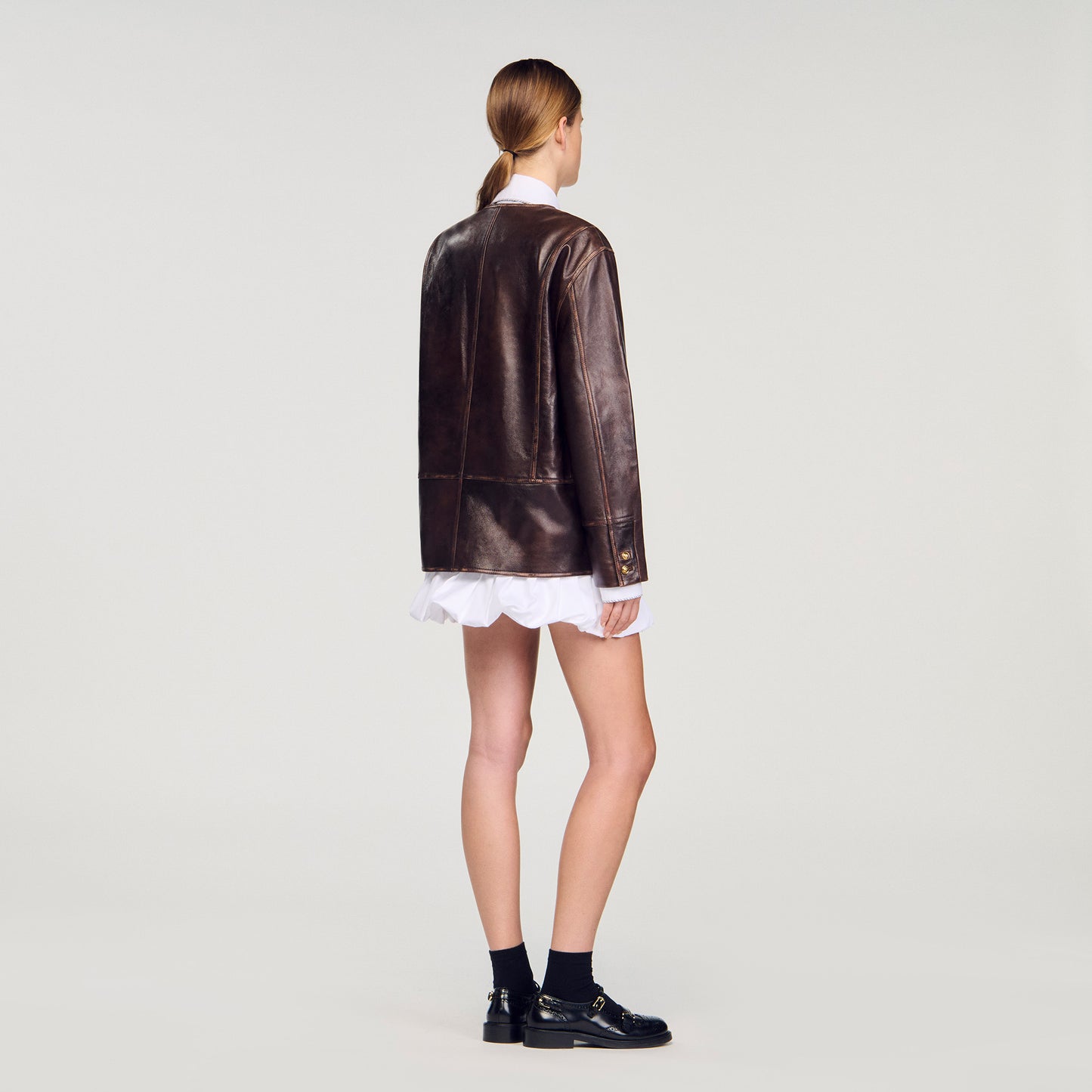 Jerem Long distressed leather jacket Black Brown