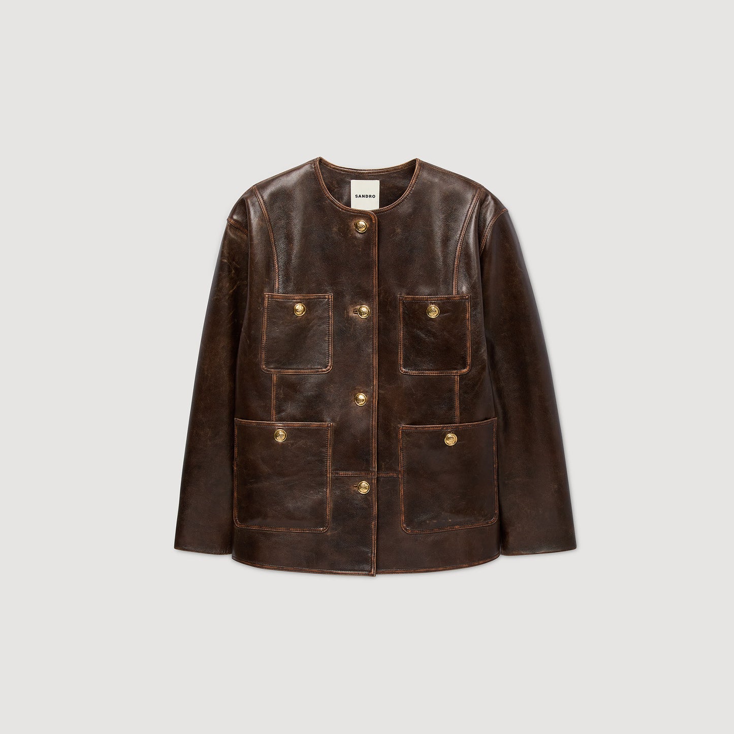 Jerem Long distressed leather jacket Black Brown