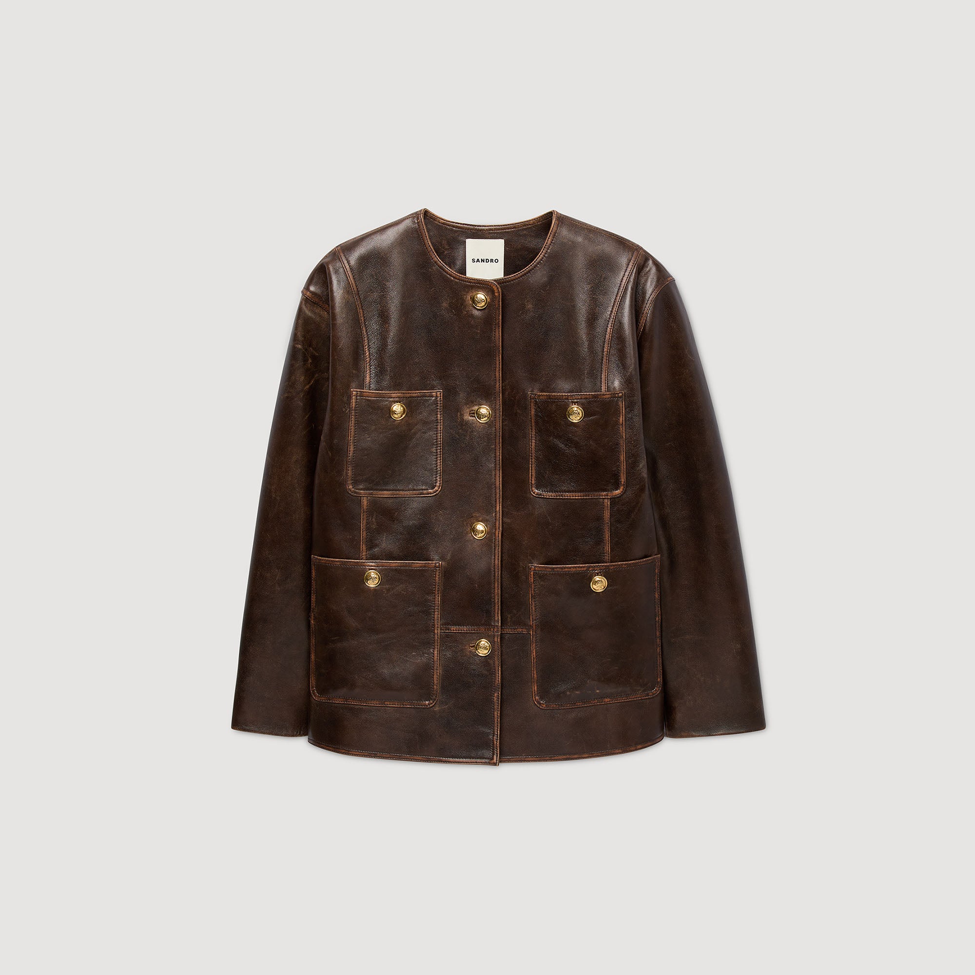 Jerem Long distressed leather jacket Black Brown