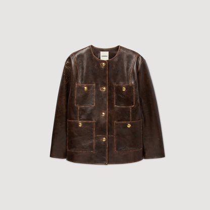 Jerem Long distressed leather jacket Black Brown