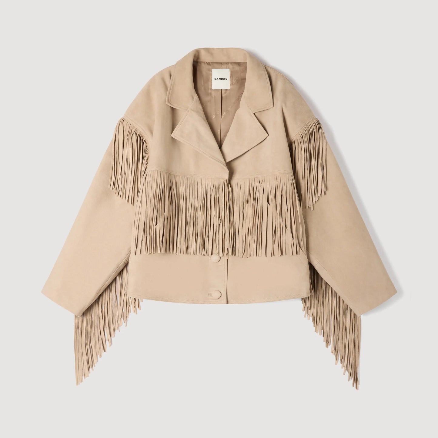 Jackie Fringed Suede Jacket Beige
