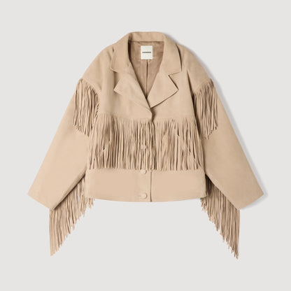 Jackie Fringed Suede Jacket Beige