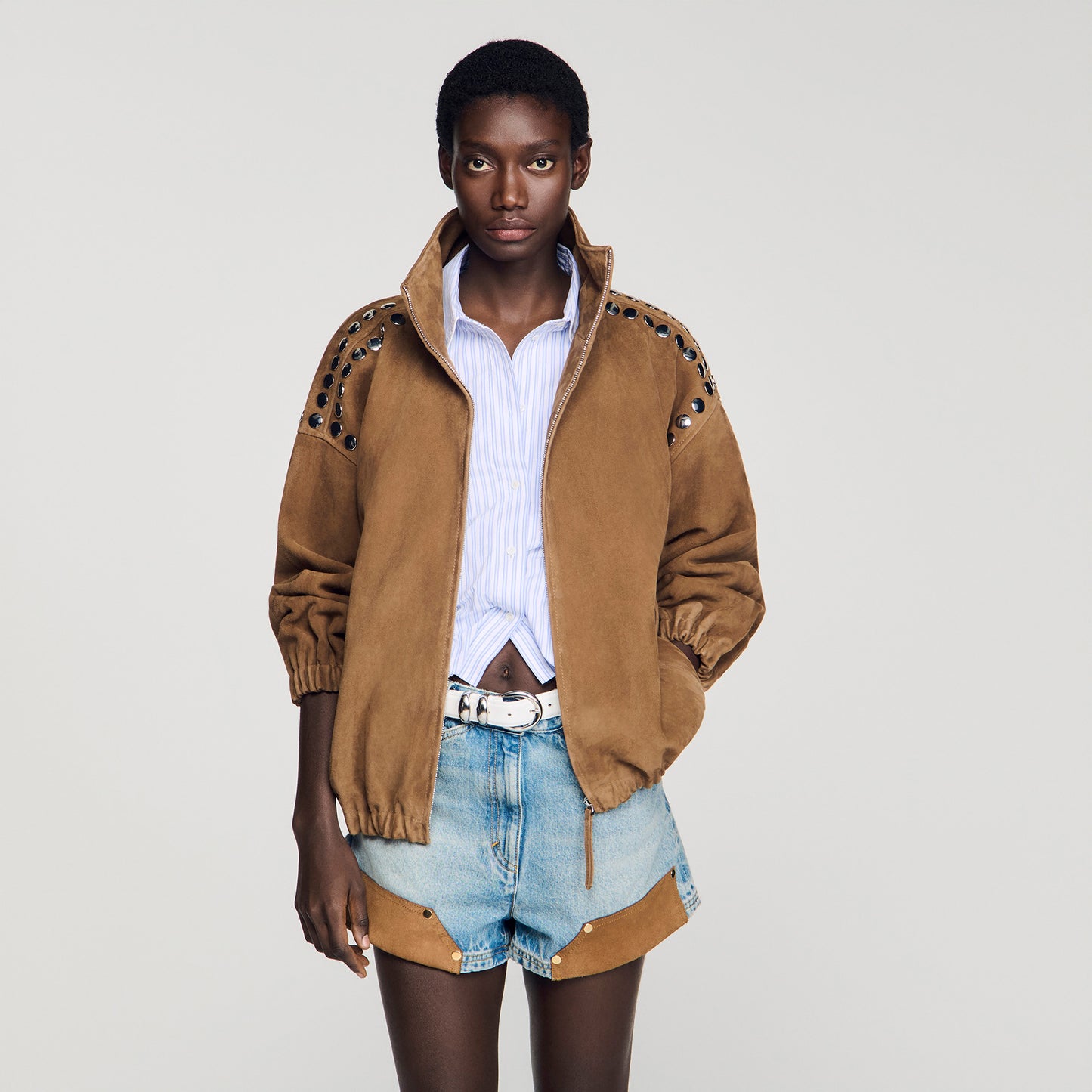 Jordan Studded Suede Jacket Camel