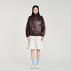 Jordan Oversized Zip-Up Leather Jacket Brown