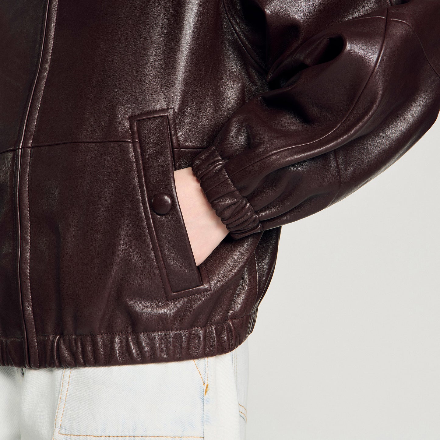 Jordan Oversized Zip-Up Leather Jacket Brown