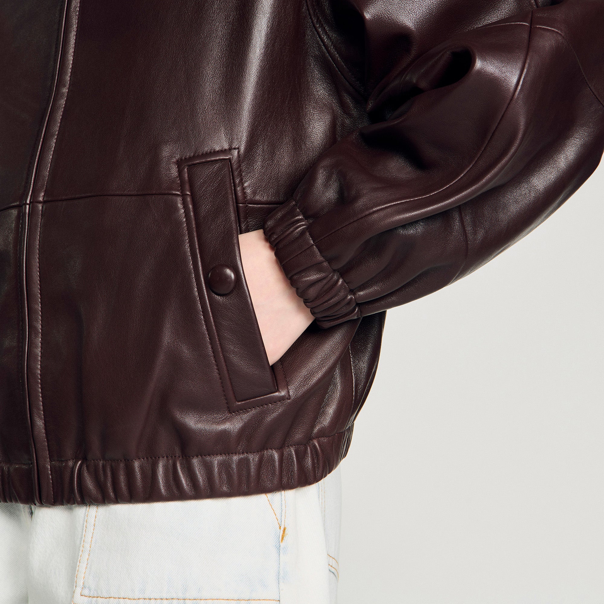 Jordan Oversized Zip-Up Leather Jacket Brown