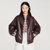 Jordan Oversized Zip-Up Leather Jacket Brown