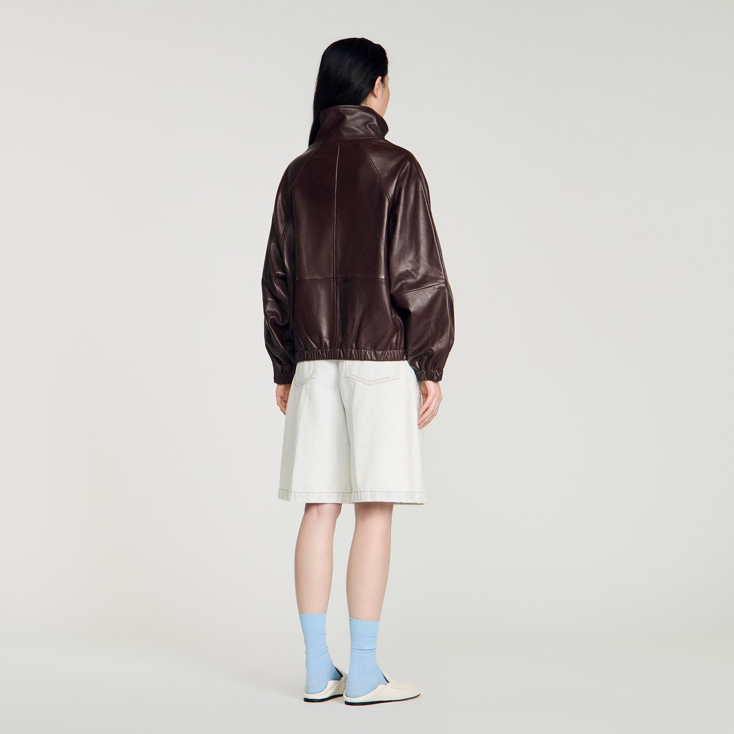 Jordan Oversized Zip-Up Leather Jacket Brown