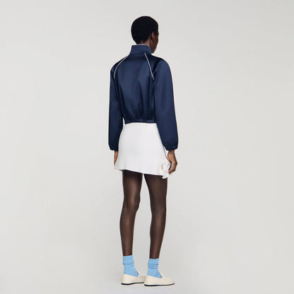 Lizy Embroidered Cropped Satin Jacket Navy / Black