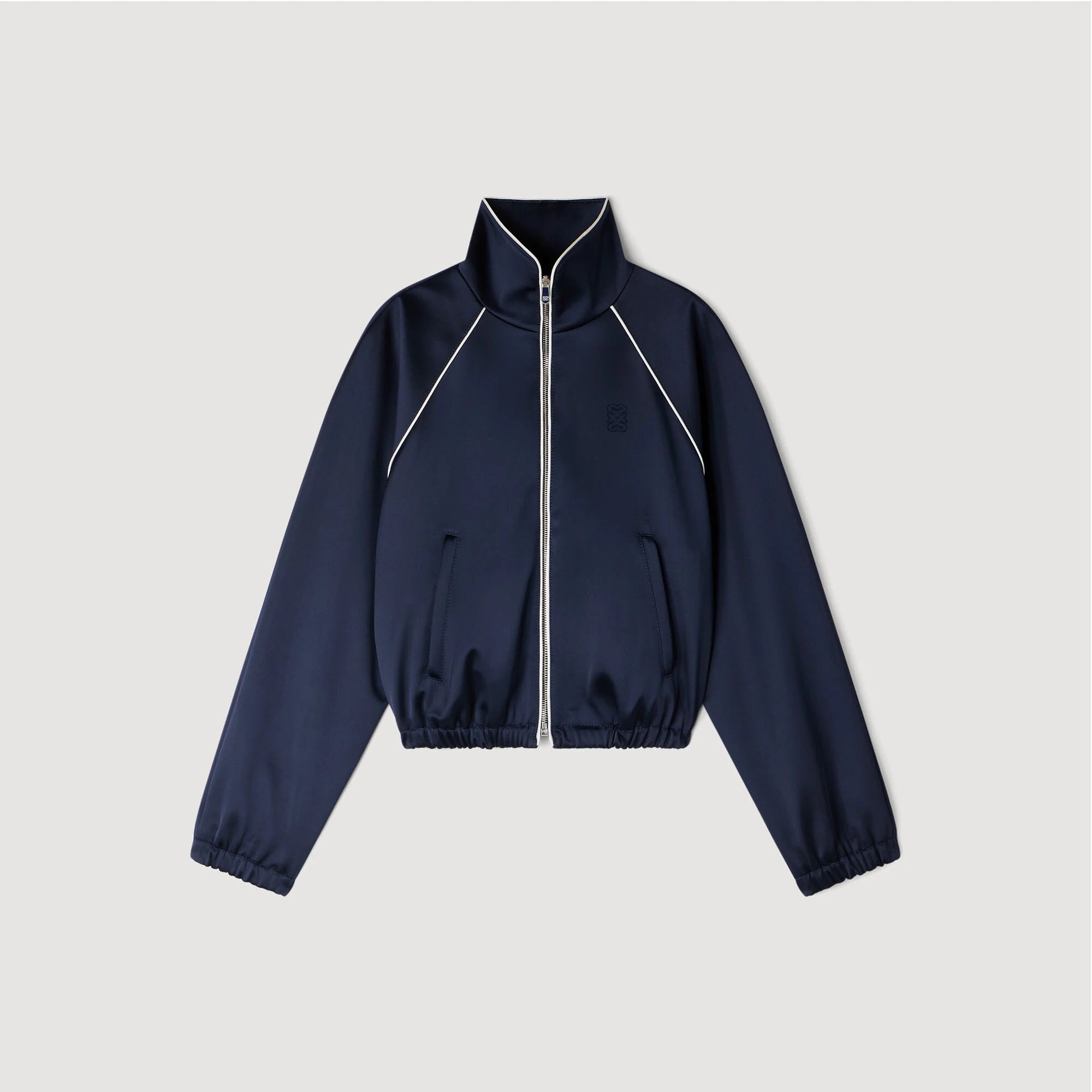 Lizy Embroidered Cropped Satin Jacket Navy / Black