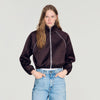 Lizy Cropped embroidered satin jacket Brown