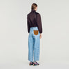 Lizy Cropped embroidered satin jacket Brown