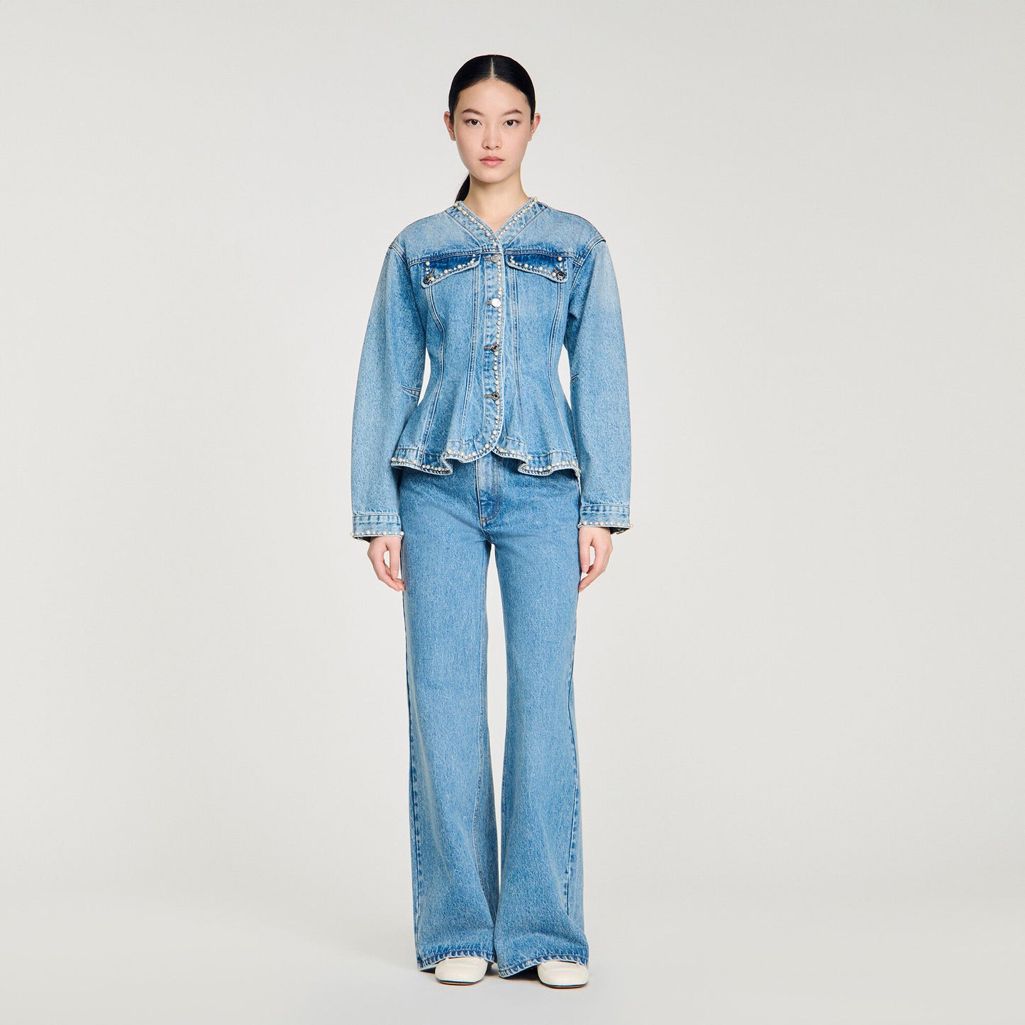 Riley Beaded Denim Jacket Blue Jean