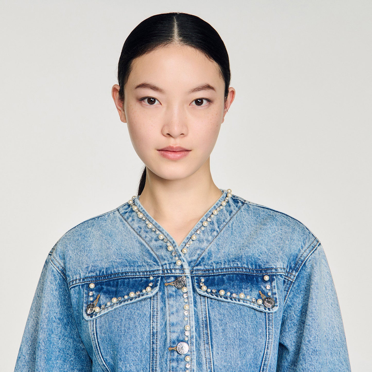 Riley Beaded Denim Jacket Blue Jean