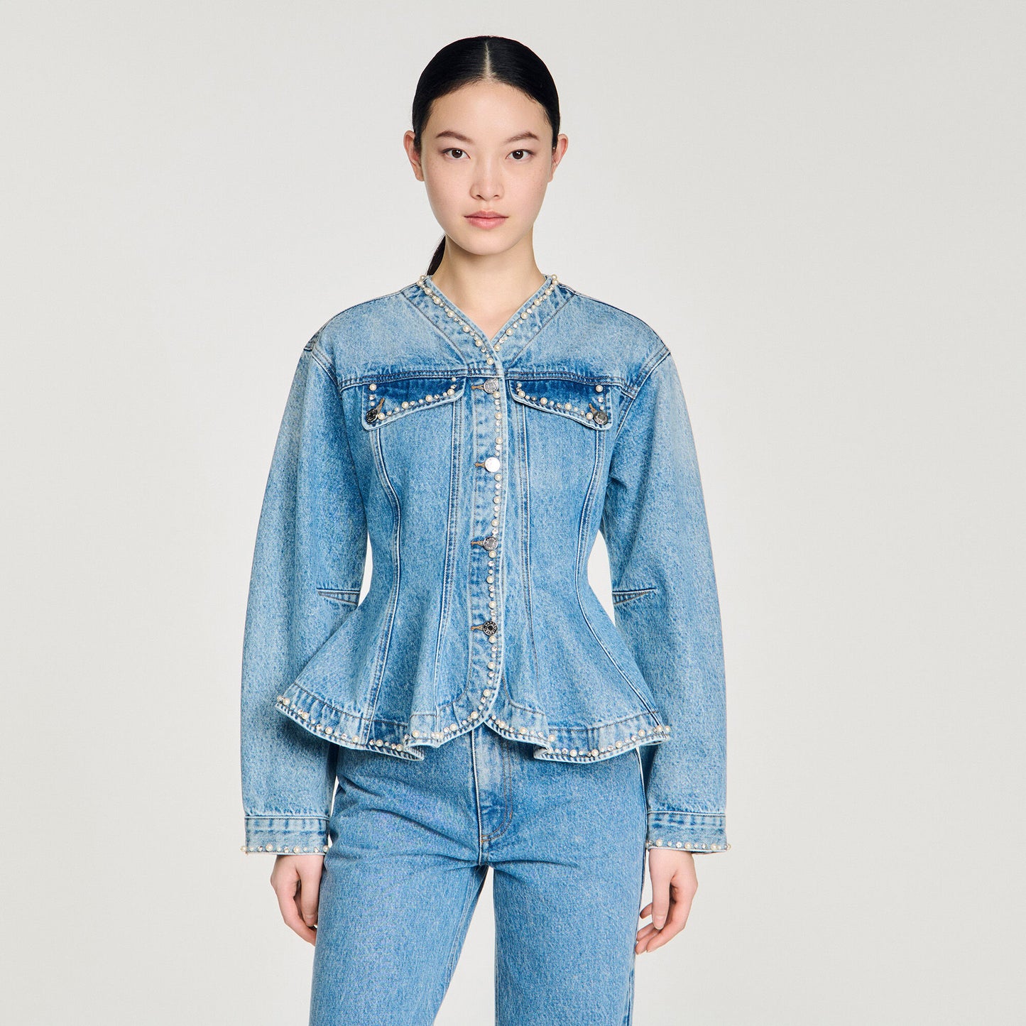 Riley Beaded Denim Jacket Blue Jean