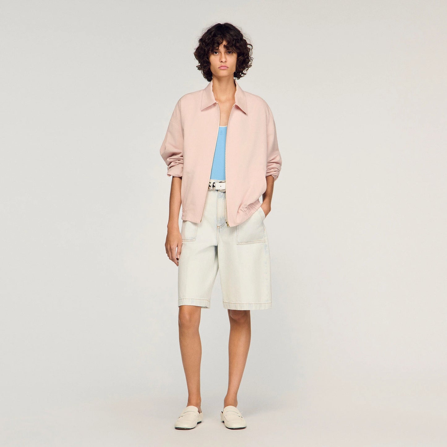 Guimauve Wide Cotton Linen Zip Jacket Pink